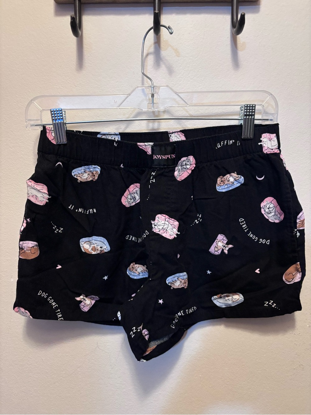Joyspun Black Puppy-Print Sleep Shorts - Pink & Blue Accent